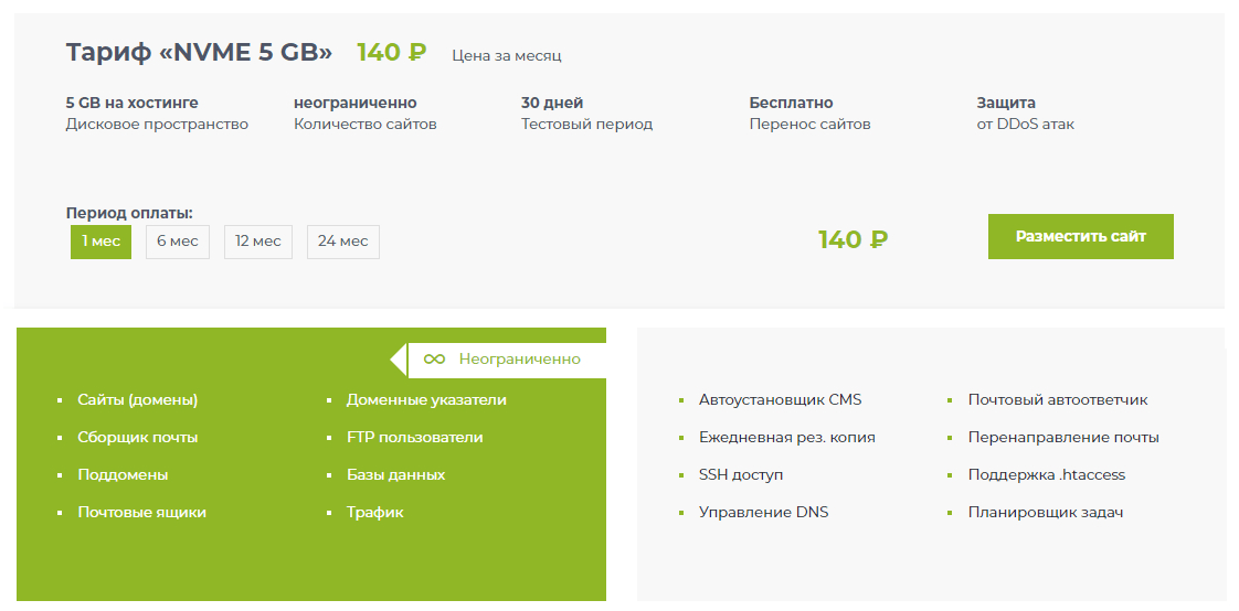 Тариф на обычном хостинге